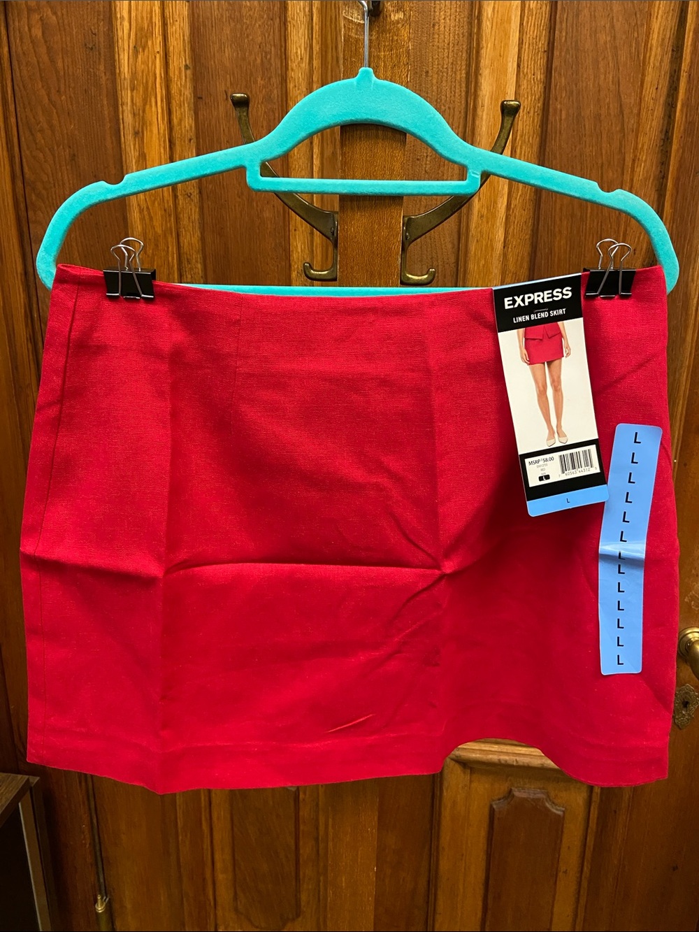 Express Bright Red Linen-Blend Mini Skirt